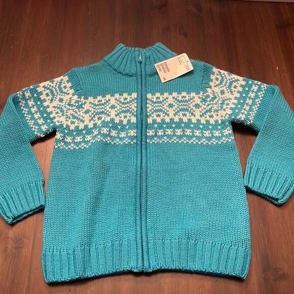 H&M Kids Fair Isle Sweater Zip Cardigan Blue Wool Blend 4-6Y NWT - Picture 1 of 9